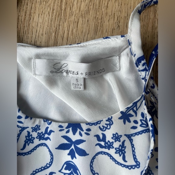 Lovers + Friends Blue White Tile Print Open Back Tank Top Sz S Boho Festival - Picture 2 of 3
